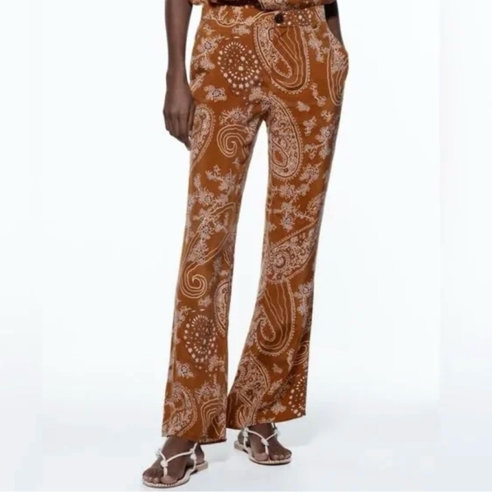 ZARA Paisley Print Orange Pants size S